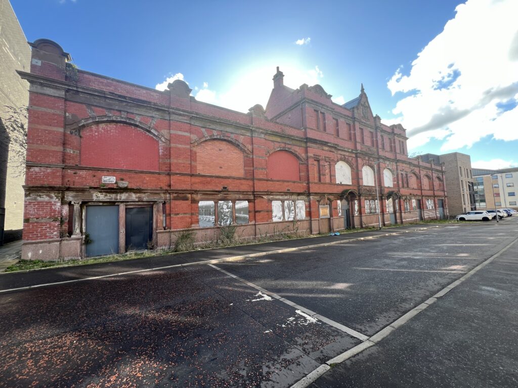 Whitevale Baths front elevation with bricked up windows.