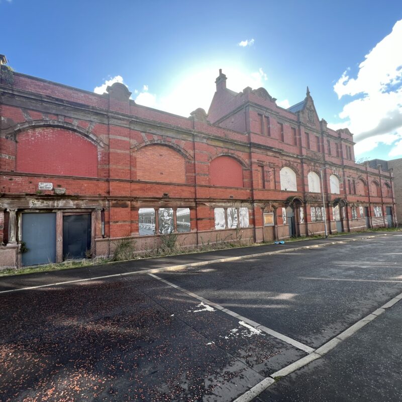 Whitevale Baths front elevation with bricked up windows.