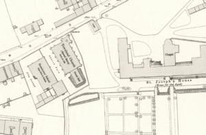 An old map showing the outline of a church