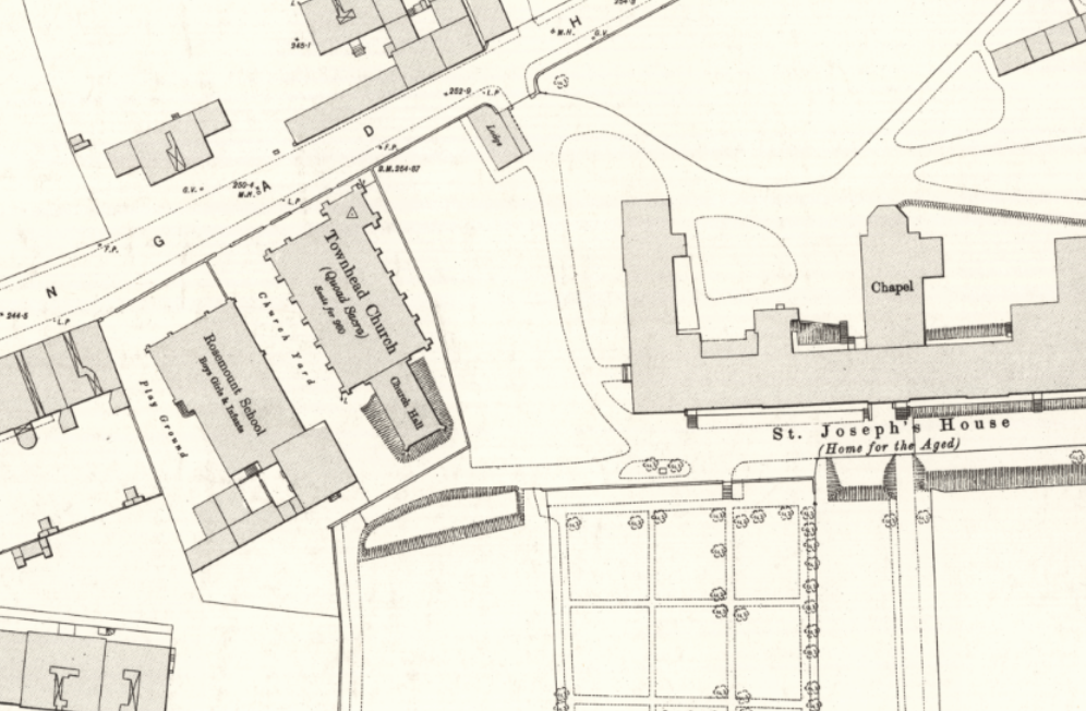 An old map showing the outline of a church